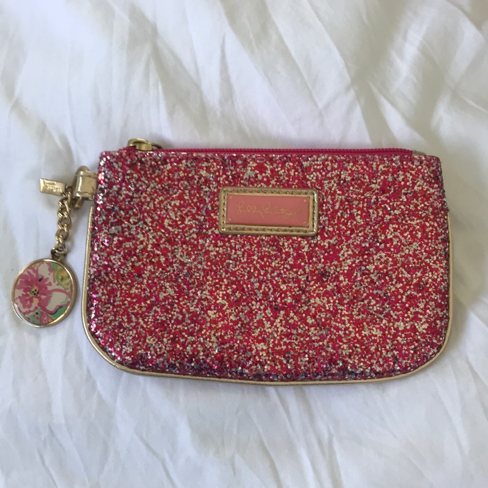 Lilly Pulitzer pink glitter coin purse